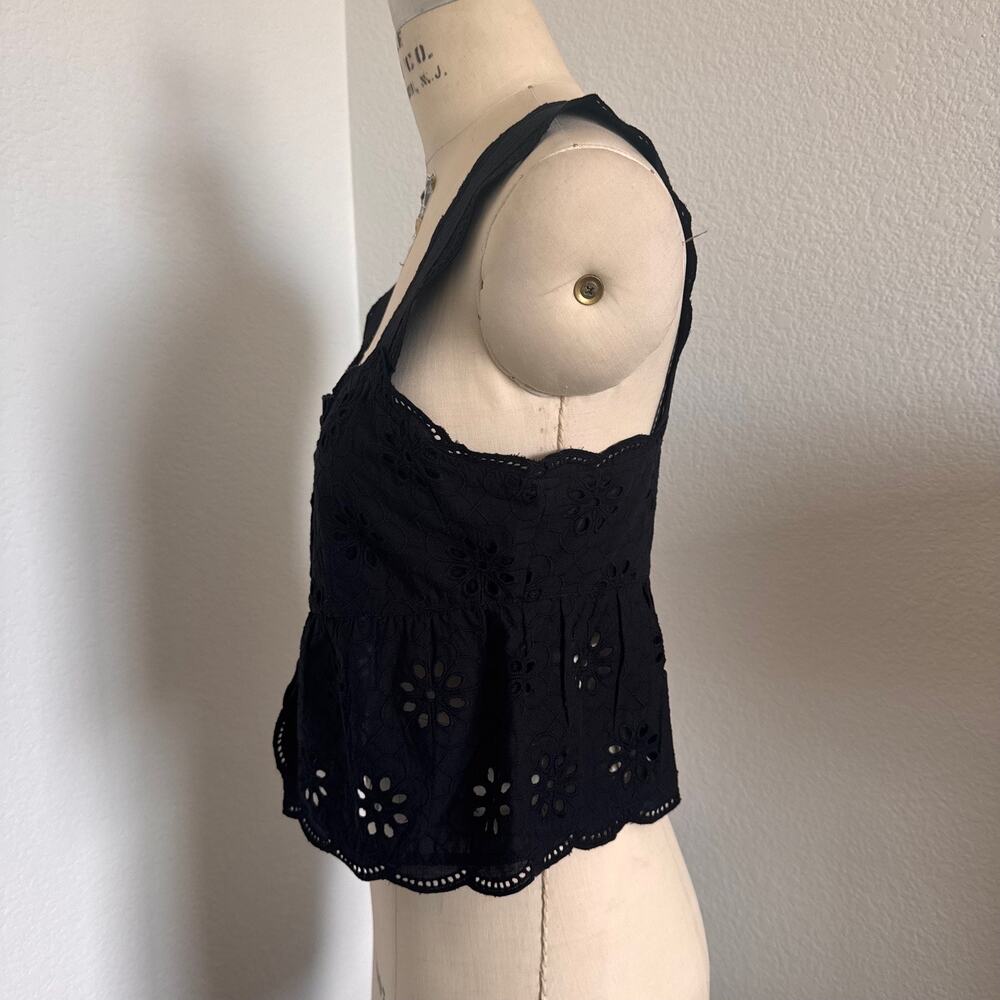 The Kooples | NWT Black Cotton Eyelet Peplum Top Size XS/S Button Front - Picture 4 of 11